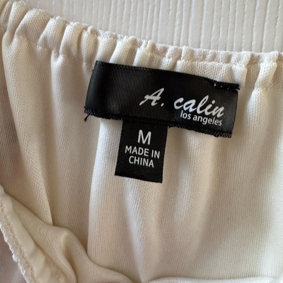 A. Calin white flowy boho mini dress with floral details nwot - Picture 2 of 5